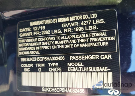 2017 Infiniti Qx30 Sport z USA, uszkodzony, nr VIN SJKCH5CP5HA032456